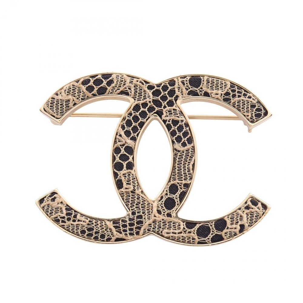 Chanel Coco Mark Lace Brooch Pin Gold #315217C57B